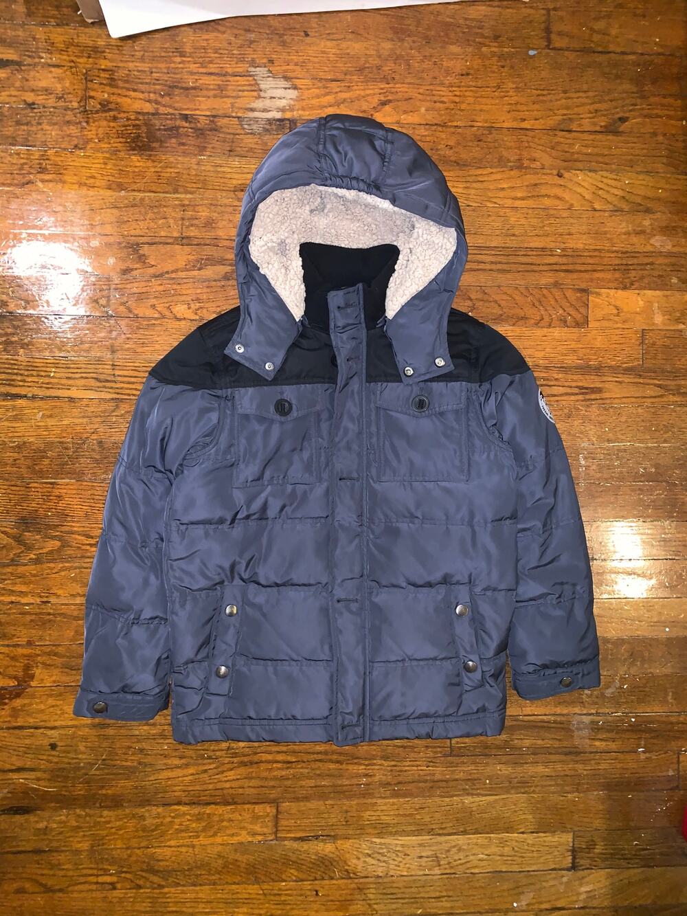 Diesel Kids Puffer Jacket Boys 10/12 Medium Blue Winter Coat Sherpa Hood